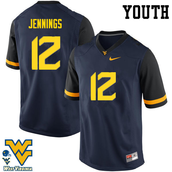 NCAA Youth Gary Jennings West Virginia Mountaineers Navy #12 Nike Stitched Football College Authentic Jersey BC23X85DQ